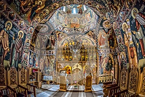 Inside the orthodox monastery of Mraconia, Romania