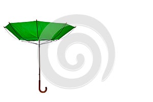 Inside Out Green Umbrella Off Center on White Background