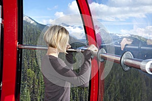 Inside Peak 2 Peak Gondola in Whistler, Canada