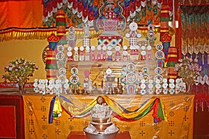 Inside the Prayer Hall of Tibetan Buddhist Monstery