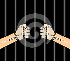 inside the prison hand holding the iron bars vector illustration