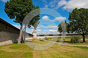 Inside Pskov Kremlin in the summer in the city of Pskov