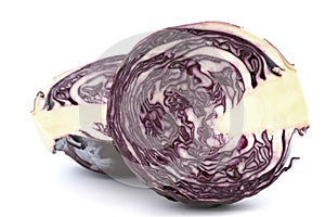Inside raw red cabbage halves