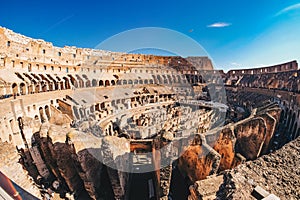 Inside the Roman Colosseum in Rome, Italy panoramic view