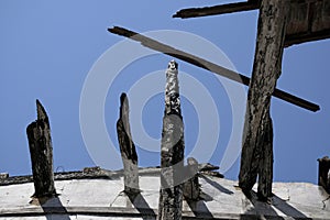 Inside the ruin of a burned out building