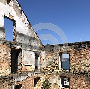 Inside the ruin of a burned out building