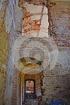 Inside of ruins of main house of the governor of a town and treasurer in Torzhok city, Russia