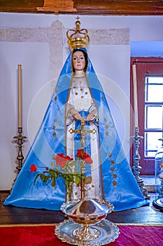inside the sanctuary, statue in honor of Nossa Sra do Pranto in Dornes