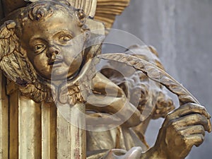 Inside Santa Maria della Salute, cathedral of Venice with sculptures and details