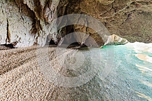 Inside sea cave in Zakynthos, Greece. Ionian sea. Xigia beach