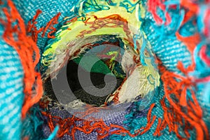 Inside the sock. Colourful macro shot of an inside of sock tecture
