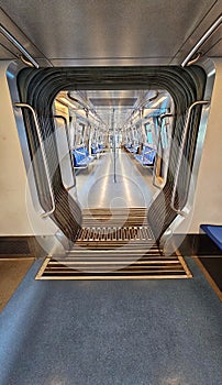 Inside space of a Bombardier subway frame at the end of the line