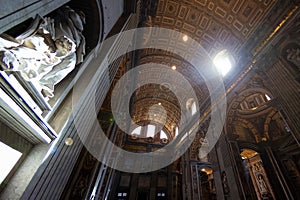 Inside the St Peter`s Basilica or San Pietro in Vatican City, Rome, Italy. Panoranma of the luxurious Renaissance interior. Saint