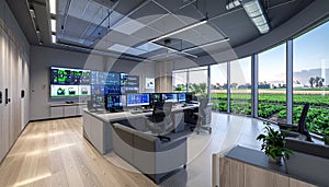 High-Tech Control Room with Panoramic Nature View