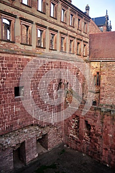 Inside and structure building of ancient ruins Heidelberg Castle or Heidelberger Schloss for german people and foreigner travelers