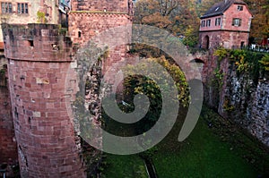 Inside and structure building of ancient ruins Heidelberg Castle or Heidelberger Schloss for german people and foreigner travelers