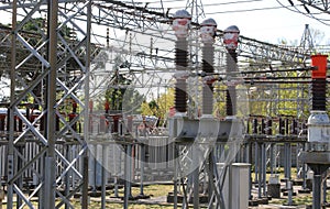 Inside a Substation with many circuit breakers busbars and isolators