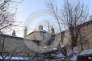 Inside of Tashan Rustem pasha caravanserai in winter in Erzurum