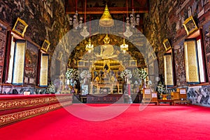 Inside the temple of Wat Arun Ratchawararam showing the image of