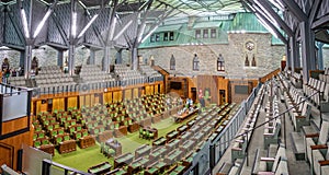 Inside the temporary Canada House of Commons Chamber in the West Blcok on Parliament Hill in Ottawa, Ontario, Canada