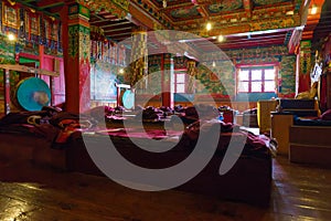 Inside Tengboche buddhist monastery temple. Nepal.