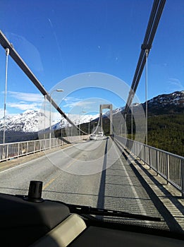 Inside the Tjeldsund bridge from the bus.