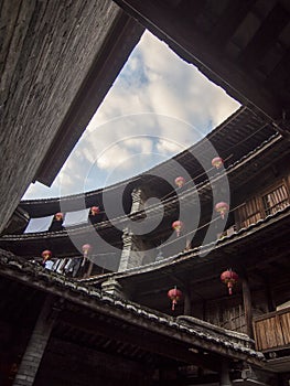 Inside traditional Hakka Tulou building. Fujian, China