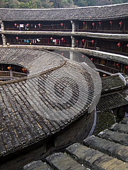 Inside traditional Hakka Tulou building. Fujian, China