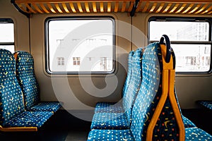 Inside the train, empty seats in Latvia