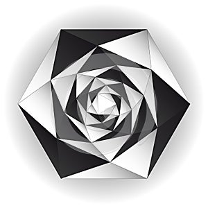 Inside triangular black white twisting form isolated. Vector background.