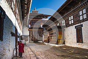 Inside of Trongsa Dzong , the courtyard and main temple , Bhutan