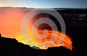 Inside view of an active volcano with lava flow in Volcano National Park, Big Island of Hawaii