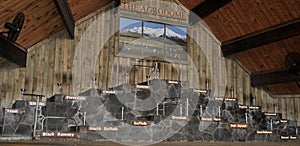 Inside Agrodome barn hall with stage