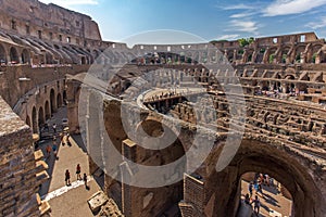 Inside view of Ancient arena of gladiator Colosseum in city of Rome, Italy