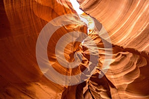 Inside view of the Antelope Canyon in Arizona with red rock formations