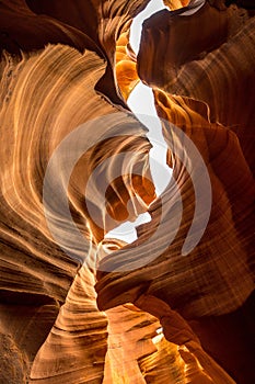 Inside view of the Antelope Canyon in Arizona with red rock formations