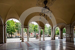 Arches of the Quadriportico gallery in Bergamo, Italy photo