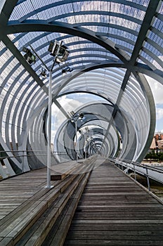 Arganzuela footbridge in Madrid Rio Park. Vertical photo