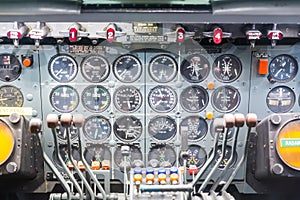 Inside view cockpit airplane.