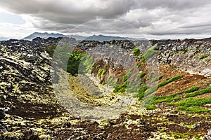 Inside of Eldborg volcano crater. Vesturland region of Iceland photo