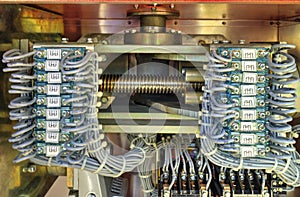 Inside view of electrical control cubicle of high voltage disconnector