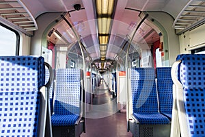 inside view with empty seats of a train