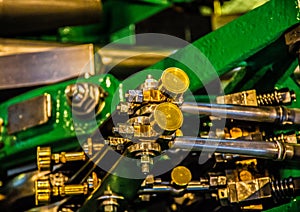 Inside view of an engine of an old steamship on the river Elbe