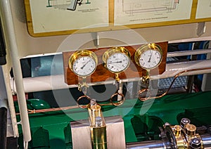 Inside view of an engine of an old steamship on the river Elbe