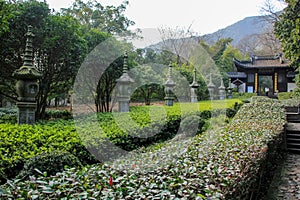The inside view of the garden of Yongfu Temple, Hangzhou, China.
