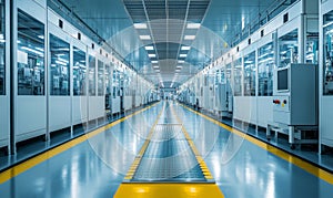 Inside view of a high-tech microchip manufacturing facility, technology, semiconductor, factory