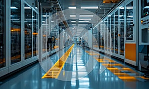 Inside view of a high-tech microchip manufacturing facility, technology, semiconductor, factory