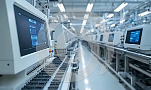 Inside view of a high-tech microchip manufacturing facility, technology, semiconductor, factory