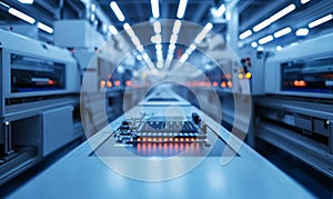 Inside view of a high-tech microchip manufacturing facility, technology, semiconductor, factory