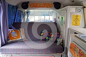 Inside view of hippie camper van photo